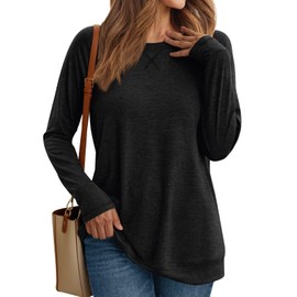 AUTOMET Womens Long Sleeve Crewneck Shirts Fall Winter Casual Work Tops Loose Fit Clothes Trendy Basic Outfits 2025 Black 2XL