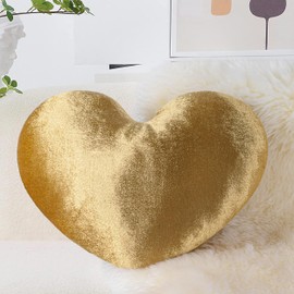 AELS Heart Shaped Pillow, 20 Inches Heart Decorative Throw Pillows, Velvet Love Cute Pillows, Valentines Day Decorations, Wedding Decor, Living Room Bedroom Nursery Decor, Golden