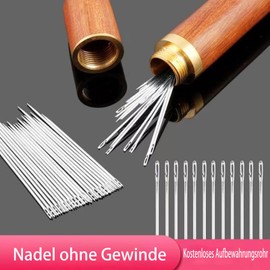 30 Pieces Self-Threading Needles, 6 Sizes Self-Threading Sewing Needles, Stainless Steel Side Hanging Needle, with Wooden Needle Case, for Weaving, DIY, Embroidery, Sewing, Hand Sewing Crafts (2)