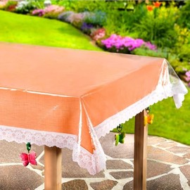 3 PAGEN® Transparent Tablecloth 130 x 160 cm - Tablecloth Protector - Transparent Table Film - Transparent Waterproof Tablecloth - Washable Protective Film with Wide Lace Border - Protective Vinyl