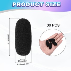 MECCANIXITY 30 Pcs Mini Foam Microphone Windscreen, 16x36mm High Density Black Mic Cover Noise Reduction Foam Covers for Streaming Stage Conference Use