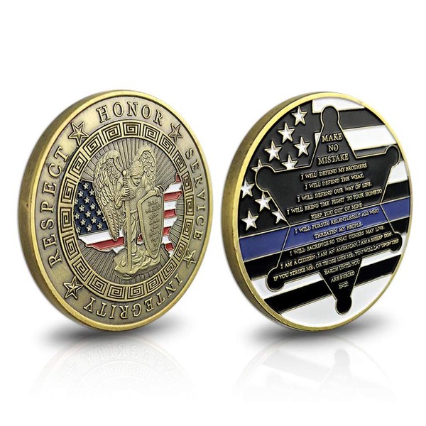 Thin Blue Line St. Michael Police Officers Challenge Coin Motto Commemorative Law Enforcement