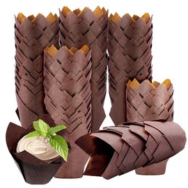 Begator, 200PACK Tulip Baking Paper Cups Cupcake Liners Baking Cups Muffin Wrappers Greaseproof Paper Made,Perfect for Birthday Parties,Weddings,Bakeries,Restaurants, Brown