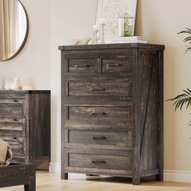 YITAHOME 6 Drawer Dressers, Wood Dressers Chests of Drawers, Modern Dresser with Open Shelf Storage for Room, Entryway, Hallway, Dark Rustic Oak