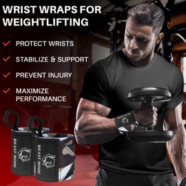 TECEUM Weightlifting Wrist Wraps with Thumb Loop – Black Camo – Beast Mode – 18 inch – Heavy-Duty Workout Wrist Support & Protection – Ideal for Powerlifting, Strength Training, Bodybuilding