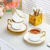Porcelain Tea/Coffee Cup and Saucer Set, 6 Pieces, White with
