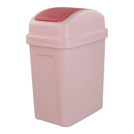 Asking Bote de basura pequeño de 1.8 galones con tapa abatible, cubo de basura de plástico, rosa