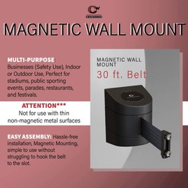 CCW Series WMB-230 Magnetic Wall Mount Retractable Belt Barrier (30 Foot Belt, Red with"Danger - Keep Out" White Letters Belt with Black ABS Case)