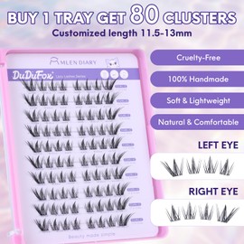 Lash Clusters 80PCS Natural Eyelash Clusters C Curl Wispy DIY Eyelash Extensions 11.5-13mm Soft & Light Eyelash Clusters Reusable Korean Manga Style