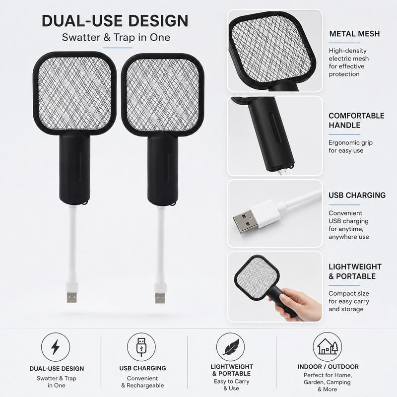 2 Piece USB Mosquito Swatter Trap for Camping – 2-in-1