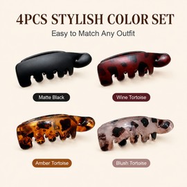 Vintage Matte Banana Clips, 4Pcs Non Slip Strong Hold Hair Clips, Neutral Leopard & Solid Color Acrylic Hair Barrettes, Lightweight Hair Accessories for High Ponytail Hairstyle