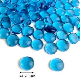 ROOFOO Flat Marbles Glass Gems Pebbles Gemstone Vase Fillers Beads for Vases Flat Gems Aquarium Floral Stones Decorative,Fire Glass Stones,Craft Mosaics,Garden Plants,DIY Ornaments,Sea Blue,2 LB