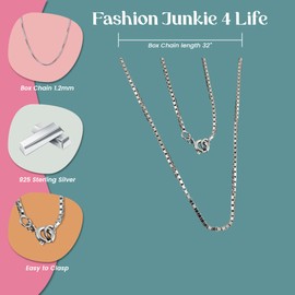 FashionJunkie4Life Extra Long Sterling Silver 1.2mm BOX Chain Link Necklace - 26", 32", 34", or 38" (32)