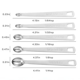 YUNNKEEY 5Pcs Teaspoon Measuring Spoons, 1/4 tsp, 1/8 tsp, 1/16 tsp, 1/32 tsp, 1/64 tsp Metal Measuring Spoons Set, Stainless Steel Cooking Baking Tiny Measuring Spoon for Powders, Spices, Salt