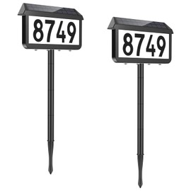 Brightever Solar Address Signs, House Number for Outside Waterproof, 3-Color LED Illuminated Address Plaques with Stake, Wall Mounted Solar Powered Light Up Address Numbers for Houses, 2-Pack