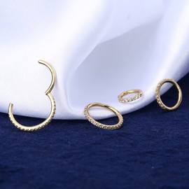 OUFER Helix Earrings 16G 9K Solid Gold Cartilage Earring Hoop Ring CZ Line Helix Earring Hoop Daith Rook Conch Piercing Earring Jewellery Nose Hoop Ring, 9K-GOLD