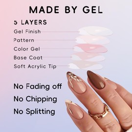 Press on Nails Short, Frech Tip Press on Nails Fake Nails with Nail Glue Reusable Stick On Nails Glue On Nails Kit, 24 Nails