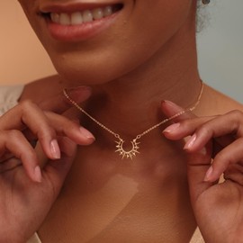 Fettero Pendant Gold Necklace for Women Dainty 14K Gold Plated Trendy CZ Neckalce Charm Sun Moon Pendant Necklace Adjustable Chain Choker Starry Sky Necklace Jewelry for Women Gift -Spike Moon