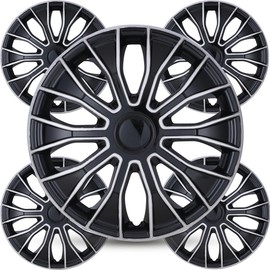 Winjet 15 Inch Premium Silver Lacquer & Black Lacquer Hubcaps Replacement 15 inch Wheel Cover Replacement Snap On Car Truck SUV Universal Hub Cap [Only Fit Iron Hub - Steel Wheel] (4-Pack)