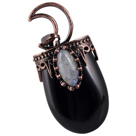 TUMBEELLUWA Natural Healing Crystal Stone Pendant Necklace for Men and Women, Reiki Oval Stone Necklace with Oval Labraorite Stone, Black Obsidian