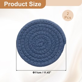 sourcing map 2Pcs Round Braided Placemats, 4.3" Woven Placemats Kitchen Table Place Mats for Farmhouse Decor, Kitchen Countertops, Table, Home Decor (Blue)