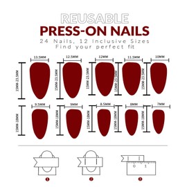 Ruzister® Pack of 24 Red Brown Press On Nails Short Oval, Almond Fake Nails Glue on Nails Short, Acrylic Nails Press Ons, Gel Nails False Nails Short
