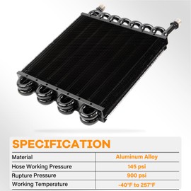 16 Pass 1/2" Transmission Cooler, 16 Rows 8AN Aluminium Ultra-Cool Tube and Fin Design Universal Oil Cooler Kit, Compatible with 1/2" Transmission Cooler Lines Universal (Black Finish)