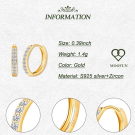 MOOFUN Earrings 925 Silver Hoop Earrings Small 10 mm Earring Women's Earrings with Mini Zircon Earrings Huggie Earrings for Mum Girlfriend Teenager Girls Sister Women Gift Birthday Gift, Sterling
