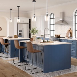 JEENKAE Modern Farmhouse Pendant Lighting for Kitchen Island Glass Black Pendant Light Fixtures Rod-Hung