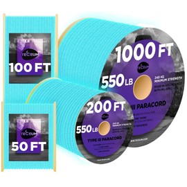 TECEUM Paracord Type III 550 Blue - Glow in The Dark – 100 ft – Tactical Rope MIL-SPEC – Outdoor para Cord –Camping Hiking Fishing Gear and Equipment – EDC Parachute Cord – Strong Survival Rope 001gd