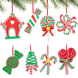 Christmas Lollipop Ornaments 8Pcs-Christmas Candy Polymer Clay Ornaments-Christmas Decoration Candy Hanging Decoration,Christmas Tree Hanging Decoration,Party Supplies (Green-White)
