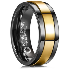King Ring 8mm Ultra Polished Spinner Ring – Premium Shiny Flat Stainless Steel Fidget Ring for Men & Women K15 – Black Gold 13