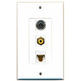 RiteAV 1 Port RCA Yellow 1 Port 3.5mm 1 Port Cat6 Ethernet White Wall Plate Oversized Jumbo MIDI