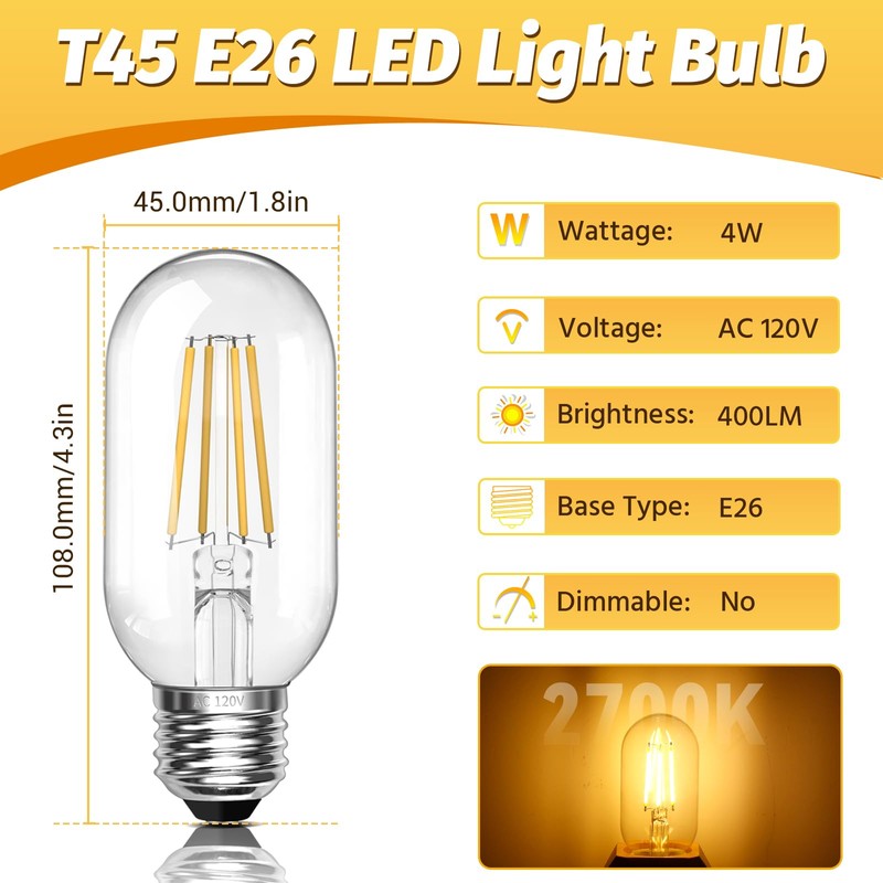 SCNNC Vintage E26 4W LED Edison Bulbs 40W Equivalent 400