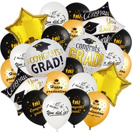 Bicuces 38 Pcs Graduation Balloons Graduation Party Decorations Congrats Grad Balloons Class of 2025 Balloons Happy Graduation Balloons Black Gold Confetti Balloons for Class of 2025 Decorations