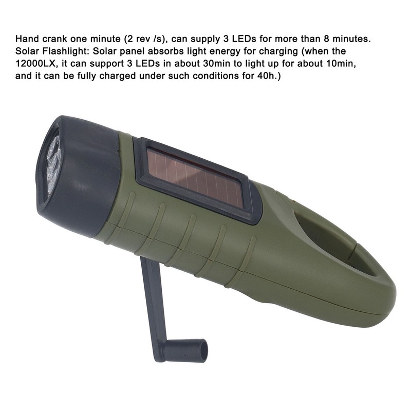 Solar Hand Crank Flashlight Emergency LED Portable Torch for Climbing