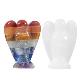 Lovionus89 Mini Crystal Angel, 2 Pieces Bag Carved Gemstone Guardian Figures Healing Statue Home Decor 1.5 Inches, 7 Chakra and White Jade