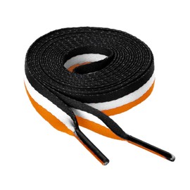 [Allegra K] Striped Canvas Shoelaces, Flat Laces, Flat Laces, Wide for Sneakers, 0.4 inch (1 cm) Width, black orange