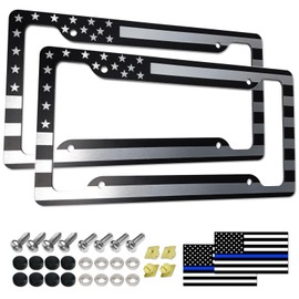 Aootf American Flag License Plate Frames- Patriotic USA Car Tag Cover, 2 Pack 4 Hole Thin Matte Black Brushed Aluminum Plastic Composite Holder for Front/Rear, Screws Caps