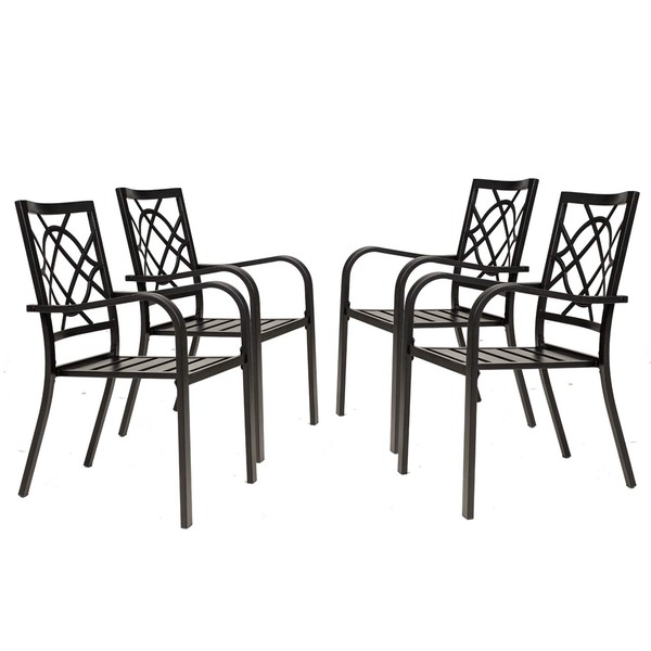 Incbruce 300lbs Patio Chairs Set of 4 Outdoor Dining Chairs, Metal Frame Stackable Patio Dining Chairs, Wrought Iron Black Outdoor Chairs with Armrest for Garden, Poolside, Backyard