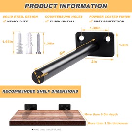Floating Shelf Brackets 6 Inch Blind Shelf Support for 6.5-10 Inch Floating Shelves - Solid Steel Hidden Shelf Bracket for Wood Shelves, Invisible Wall Shelf Brackets with Screws and Wall Plugs