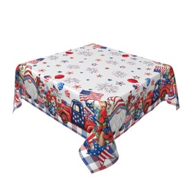 Lvhompro 4th of July Tablecloth 54×54 Inch Square Patriotic Cute Gnomes Holiday Table Cloth Water-Resistant Spill-Proof Washable Fabric Table Cover for Kitchen Dining Party Picnic Indoor Outdoor