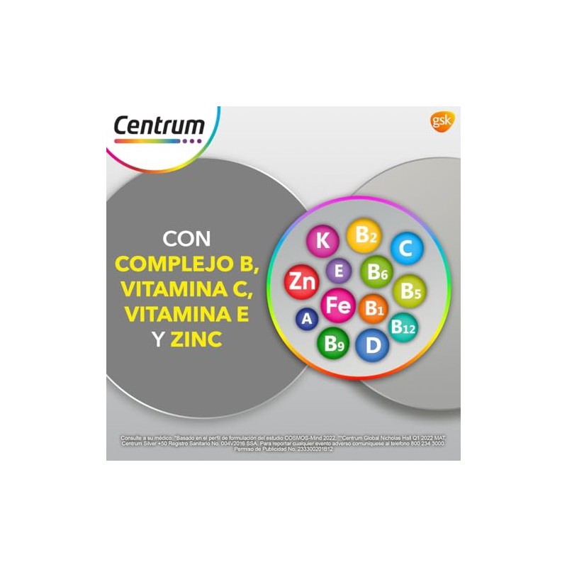 Centrum Silver +50 Multivitaminico, Con Magnesio, Vitamina B y Vitamina