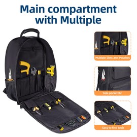 WILAXI PRO Heavy Duty Tool Bag Backpack 1680D Waterproof Oxford Fabric with Non-Slip Silicone Base, Multi-Pocket Tool Storage Organizer for Comfortable All-Day Use in Various Worksite Environments