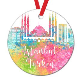 Turkey Istanbul Christmas Tree Ornament Turkey Istanbul Watercolor Art Cityscape Christmas Stocking Filling Gift to Child Colorful City Skyline Christmas Ornament 2022