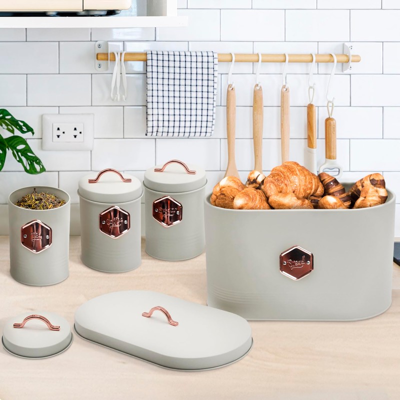Plexon Bread Box for Kitchen Countertop with Coffee Sugar Tea