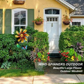 Senflame Metal Outdoor Flower Wind Spinner with Yellow Floral & Blue Butterfly, Decorative Kinetic Wind Sculpture for Yard, Garden, Patio, Lawn - Vibrant Garden Art & Lawn Ornament for Outdoor Decor