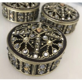 Unbranded Jeweled, Enameled Regal Trinket Ring Box  Rhinestone Crystals. Round Gift! 2 1/4