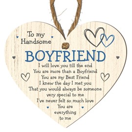To My Handsome Boyfriend Heart Plaque – Romantic Gift for Boyfriend – MDF Wooden Hanging Sign with Love Quote – Best Friend and Boyfriend Gift for Anniversary, Valentine's Day, or Just Because