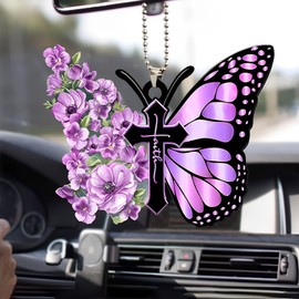 Twpribarn Butterfly Car Hanging Ornament, Hanging Charm Home Decoration Keepsake, Butterfly Accessories Pendant for Rear View Mirror, Christmas Festival Car Pendant for Men and Women (Purple)